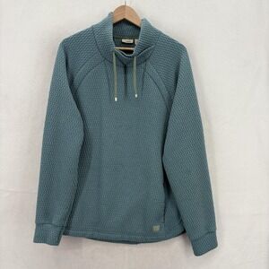 L.L.Bean Ridgeknit Crossneck Pullover Womens XL Blue Cowl Neck Waffle Thermal